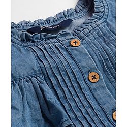 Pine Kids Cotton Woven Half Frill Sleeves Front Open Top WIth Pleates - Navy Blue