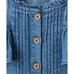 Pine Kids Cotton Woven Half Frill Sleeves Front Open Top WIth Pleates - Navy Blue