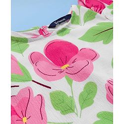 Pine Kids Woven Half Flutter Sleeves Top With Floral Print - White