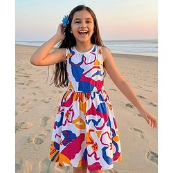 Pine Kids Cotton Knit Sleeveless Frock with Floral Print - Multicolor