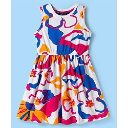 Pine Kids Cotton Knit Sleeveless Frock with Floral Print - Multicolor