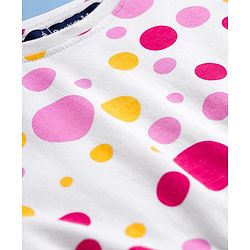 Pine Kids Cotton Knit Half Sleeves Frock With Polka Dot Print - White