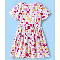 Pine Kids Cotton Knit Half Sleeves Frock With Polka Dot Print - White