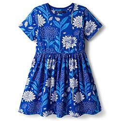 Pine Kids Cotton Knit Half Sleeves Frock With Floral Print - Blue