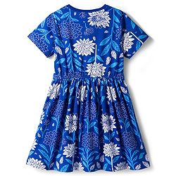 Pine Kids Cotton Knit Half Sleeves Frock With Floral Print - Blue