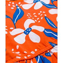 Pine Kids Cotton Knit Full Sleeves Frock With Floral Print - Orange