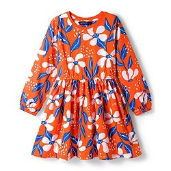 Pine Kids Cotton Knit Full Sleeves Frock With Floral Print - Orange