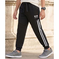Pine Kids Looper Knit Full Length Lounge Pant with Tape Detailing - Black