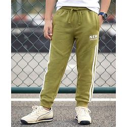 Pine Kids Looper Knit Full Length Lounge Pant With Text Print - Olive Green