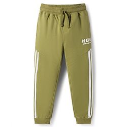 Pine Kids Looper Knit Full Length Lounge Pant With Text Print - Olive Green