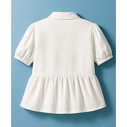 Pine Kids Woven Half Puffed Sleeves Frock Style Top with Floral Embroidery - White