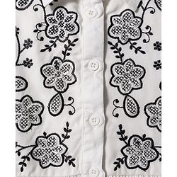 Pine Kids Woven Half Puffed Sleeves Frock Style Top with Floral Embroidery - White