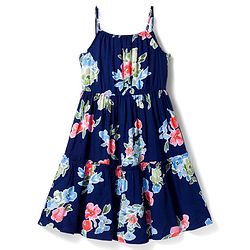 Pine Kids Woven Sleeveless  Frock With Floral Print - Navy Blue