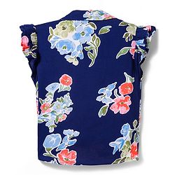 Pine Kids Woven Sleeveless Shirt Style Top With Knot & Floral Print - Navy Blue