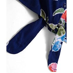 Pine Kids Woven Sleeveless Shirt Style Top With Knot & Floral Print - Navy Blue