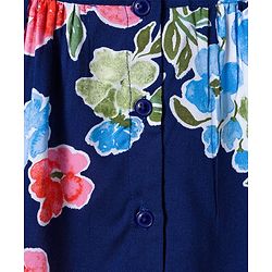 Pine Kids Woven Sleeveless Shirt Style Top With Knot & Floral Print - Navy Blue