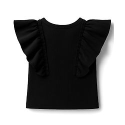 Pine Kids Cotton Knit Half Flutter Sleeves Solid Color Top - Black