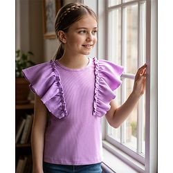 Pine Kids Cotton Knit Half Flutter Sleeves Solid Color Top - Black