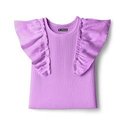 Pine Kids Cotton Knit Half Flutter Sleeves Solid Color Top - Black