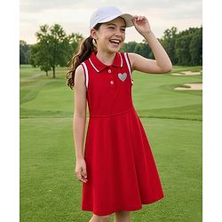 Pine Kids Cotton Knit Sleeveless Frock with Heart Patch - Red