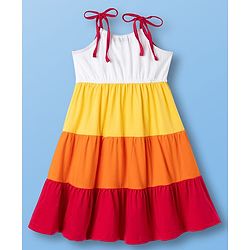 Pine Kids Cotton Knit Sleeveless Tiered Frock with Floral Embroidery - Multicolor