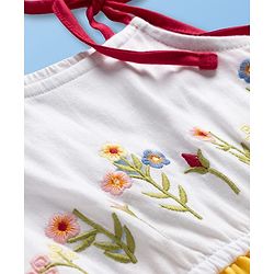 Pine Kids Cotton Knit Sleeveless Tiered Frock with Floral Embroidery - Multicolor