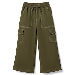 Pine Kids Knit Full Length Flared Solid Colour Track Pant With Pocket - Olive Green