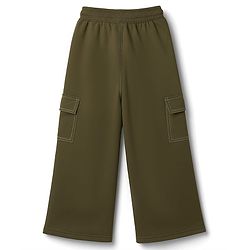 Pine Kids Knit Full Length Flared Solid Colour Track Pant With Pocket - Olive Green