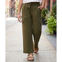 Pine Kids Knit Full Length Flared Solid Colour Track Pant With Pocket - Olive Green