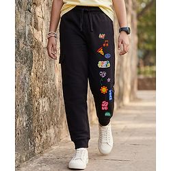 Pine Kids Knit Full Length Lounge Pant with Good Vibes Print - Black