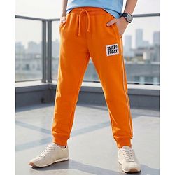 Pine Kids Knit Full Length Lounge Pant With Text Badge - Orange
