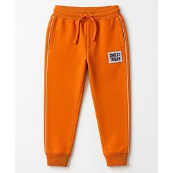 Pine Kids Knit Full Length Lounge Pant With Text Badge - Orange