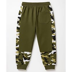 Pine Kids Knit Full Length Lounge Pant With Camouflage & Text Print - Olive Green
