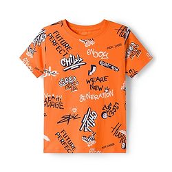 Pine Kids Single Jersey Knit Half Sleeves Shorts Night Suit With Text Print - Orange
