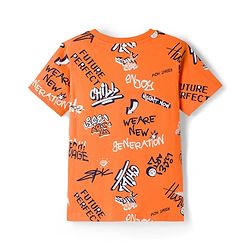 Pine Kids Single Jersey Knit Half Sleeves Shorts Night Suit With Text Print - Orange