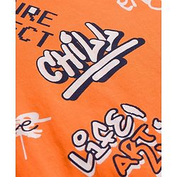 Pine Kids Single Jersey Knit Half Sleeves Shorts Night Suit With Text Print - Orange