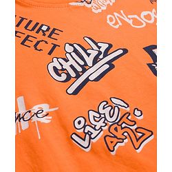 Pine Kids Single Jersey Knit Half Sleeves Shorts Night Suit With Text Print - Orange