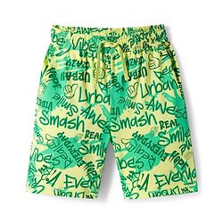 Pine Kids Single Jersey Knit Shorts Night Suit With Text Print - Lime Green