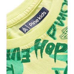 Pine Kids Single Jersey Knit Shorts Night Suit With Text Print - Lime Green