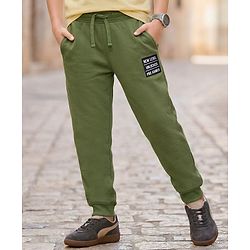 Pine Kids Knit Full Length Lounge Pant With Text Print - Olive Green