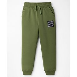 Pine Kids Knit Full Length Lounge Pant With Text Print - Olive Green