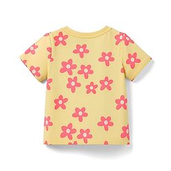 Pine Kids Single Jersey Knit Half Sleeves Co-ords Shorts Night Suit with Floral Print - Lemon