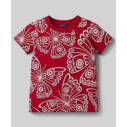 Pine Kids Single Jersey Knit Half Sleeves Co-ords Shorts Night Suit with Butterfly Print - Red