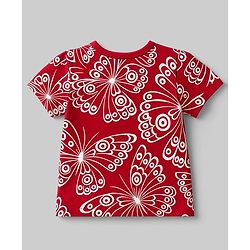Pine Kids Single Jersey Knit Half Sleeves Co-ords Shorts Night Suit with Butterfly Print - Red