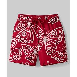 Pine Kids Single Jersey Knit Half Sleeves Co-ords Shorts Night Suit with Butterfly Print - Red