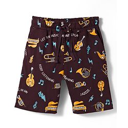 Pine Kids 100% Cotton Knit Half Sleeves Musical Theme Printed T-Shirt & Shorts Night Suit - Yellow