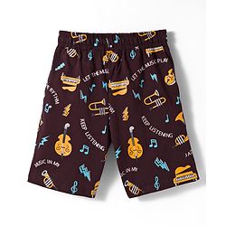 Pine Kids 100% Cotton Knit Half Sleeves Musical Theme Printed T-Shirt & Shorts Night Suit - Yellow