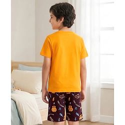 Pine Kids 100% Cotton Knit Half Sleeves Musical Theme Printed T-Shirt & Shorts Night Suit - Yellow