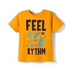 Pine Kids 100% Cotton Knit Half Sleeves Musical Theme Printed T-Shirt & Shorts Night Suit - Yellow