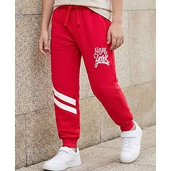 Pine Kids Knit Full Length Lounge Pant with Text Print - Red